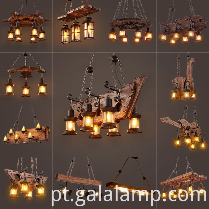 Luz pendente de madeira industrial vintage para bar e café